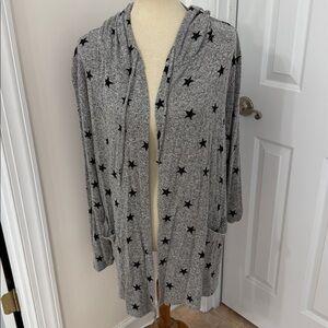Lucky Brand Hooded Cardigan - Marled Grey with Black Stars